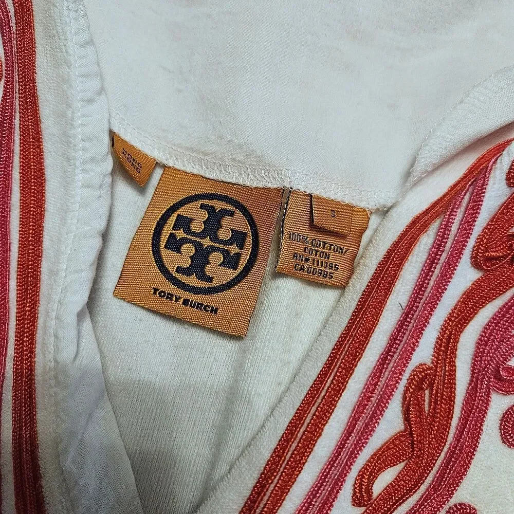 TORY BURCH Cotton Terry Cloth White Tunic Shirt Beach Pool Cover Up S Preppy